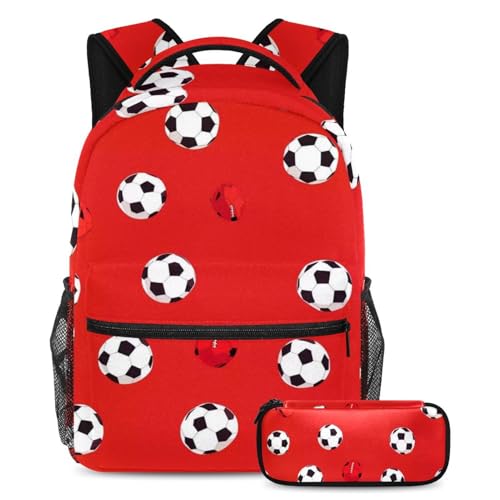 Sac à dos football rouge 2 pièces grand format pour écoliers