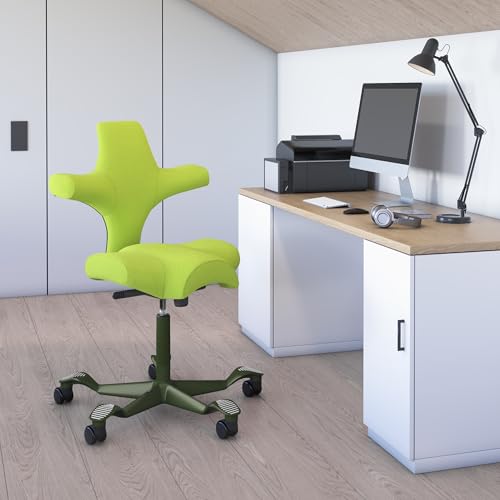 Image of HAG Capisco Sit to Stand Chair-Moss Green Frame-Upholstered Bright Green