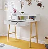 Modern Design Roma Small Desk for Bedroom, 40 inch White Writing Desk with Hutch and Locking Drawer, by Crafts and Comfort