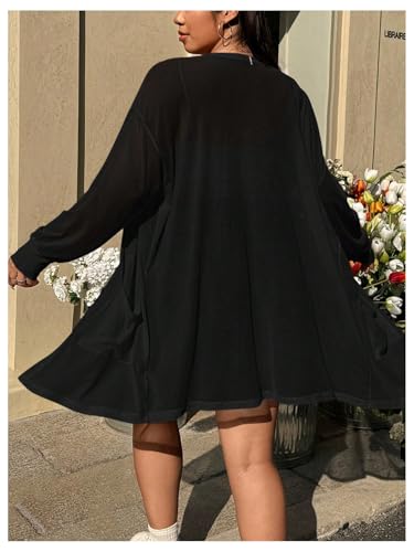 OYOANGLE Women's Plus Size Lightweight Open Front Cardigan Long Sleeve Draped Duster Outerwear with Pocket3