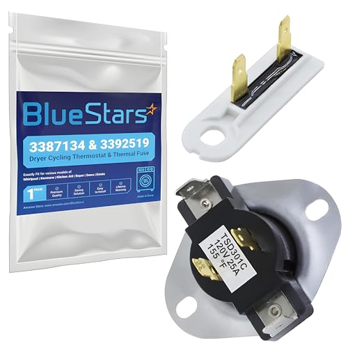 Opiniones de precio secadora . 49 BlueStars 3387134 - Termostato de ciclismo para secadora y fusible térmico 3392519 - Compatible con Whirlpool y Kenmore - Sustituye a PS11741405 3387139 80005 694511 WP3392519VP...