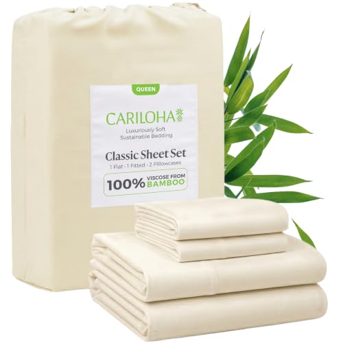 Cariloha Classic Bamboo-Viscose 4-Piece Bed Sheet Set, Queen