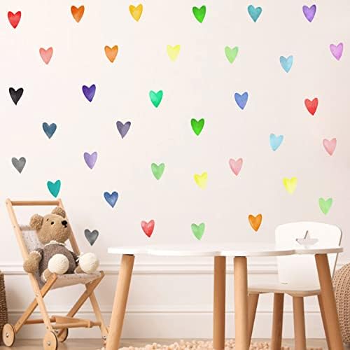 Watercolor Heart Wall Decals Valentine's Day Wall Decal Love Wall Art Murals Peel and Stick Decal Pastel Hearts Wall Art Stickers for Bedroom Living Room Kids Room Playroom Teen Room Party Accessories