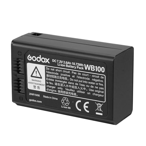 Godox WB100 Batería AD100PRO Battery WB100 de 7,2 V/2600 mAh para Flash Anular Godox V1C, V1N, V1S, V1F, V1O, V1P y Flash AD100PRO ((2024) WB100)