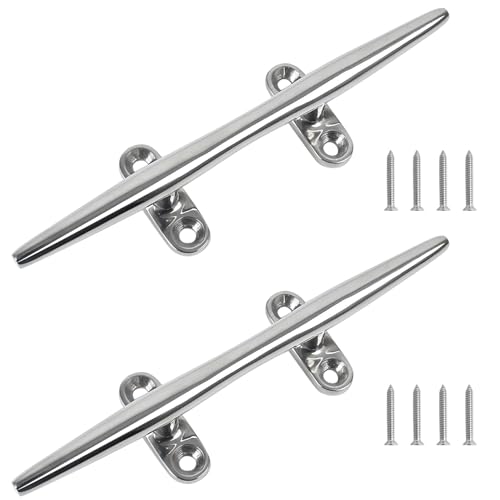 Boat Cleats 6 inch,316 Stainless Steel Boat Dock Cleats,Boat Docking Cleat Rope Cleats,Open Base Dock Cleats for Boat,Yacht,Decks,Nautical Decor,Screws Included (2 Pack)