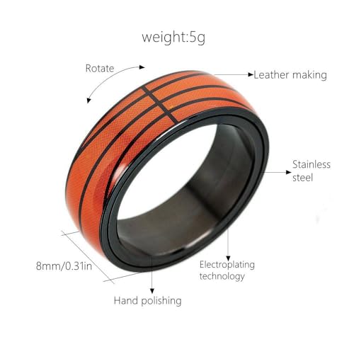 Image of Orange Basketball Ring | Sports Spinner Rings Band | Black Stainless Steel Worry Jewelry for Basketball Enthusiasts, Players, and Fans on Birthdays, Anniversaries, and Celebratory Events