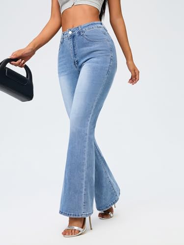 Womens High Waisted Bootcut Jeans Curvy Stretchy Buttoned Denim Pants Wide Leg Baggy Jean2