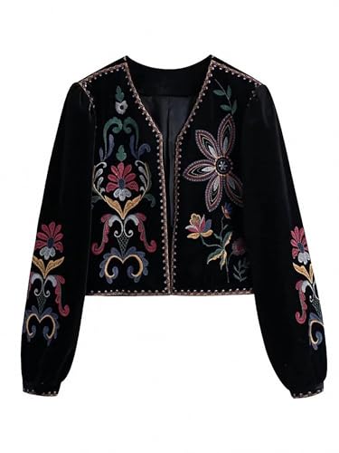 Dawery Embroidery Jacket Women Velvet Cropped Coat Female Vintage Boho