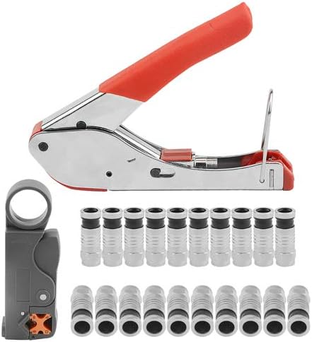 WMYCONGCONG Coaxial Cable Stripper Compression Tool Wire Terminal Crimper Coaxial Cable Stripping Tool for RG59 RG6 w/ 20 PCS F Connectors