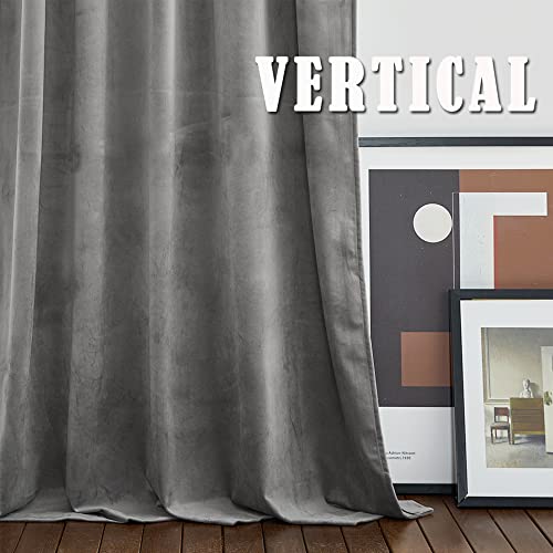 Image of RYB HOME Super Soft Velvet Curtains 120 inch, Smooth Hand-Feeling Durable Drapes Room Darkening Curtain Thermal Insulated Privacy Protection for Parlor Nursery Living Room, Light Grey, Set of 2 Panel