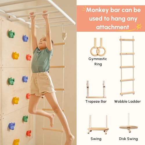Image of Curious Cub Jungle Gym for Kids Indoor | Kids Gym Play Set | Contains Monkey Bar, Gymnastics Ring, Disk Swing, Rope Ladder for Kid to Play Indoor Fun Activity for Ages 4+ (UL4- 7 FEET)