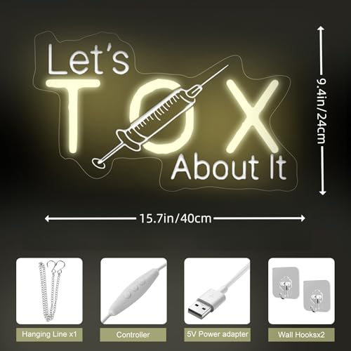 Image of Let's Tox about it Neon Sign Botox LED Light Injector Spa Studio Decor | USB Powered Dimmable Beauty Spa Sign Medspa Decoration Business Open Welcome Wall Art, 15.7 inchx9.4 inch, Warm White