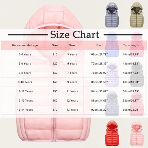 Toddler Girls Hooded Puffer Vest Lightweight Zip Up Hoodies Kids Baby Boys Warm Winter Outerwear Down Coats for 3-14 Years3