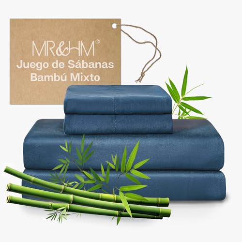 Consejos para Comprar Suburbia Sabanas Top 10. 41 MR&HM Juego de Sábanas de Bambú Mixto 4 Pzas, Frescas Sábanas Queen Size Azul Marino, Sabanas Queensize Ultrasuaves y Sedosas, con Bolsillo Profundo y Fundas de Almohada Diseño...