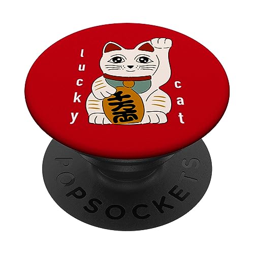 Red Maneki Neko Lucky Cat Retro Vintage Giapponese Estetica PopSockets PopGrip Intercambiabile