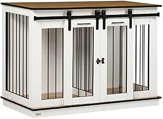 PawHut Dog Crate Furniture for Large Dog, Double Dog Cage for Small Dogs with Divider, Sliding Doors - White