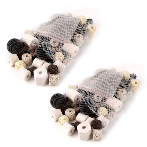 YAYODS 2 Stück Aquarium-Filtermedien - Keramikringe Biologischer Filter für Aquarien - Aquarium Filtermaterial für Aquarium, Teich, Wasserfallbrunnen (12-in-1, 840g)
