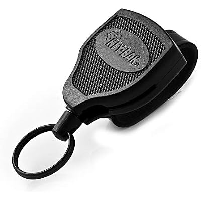 KEY-BAK SUPER48 Locking Retractable Keychain, Durable Polycarbonate Case, Leather Belt Loop, and Oversized Split Ring