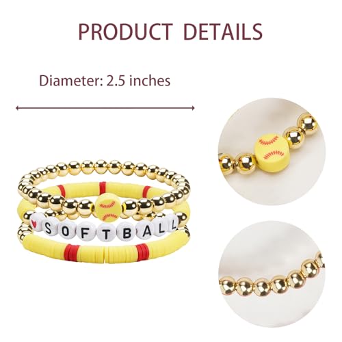Image of Football Baseball Soccer Beaded Bracelets for Women Stackable Game Day Sports Theme Bracelet