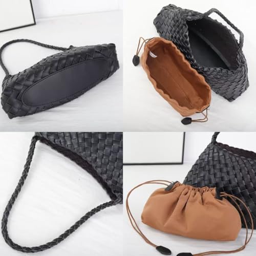 Rejolly Basket Woven Bag for Women Leather Shoulder Handbag Summer Vacation Chic Beach Tote Purse with Drawstring Pouch4