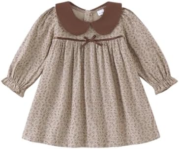 Kucnuzki Baby Girls 6 9 12 Months Clothes Fall Winter Khaki Brown Floral Dress