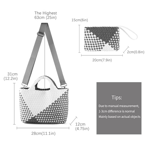 Image of Woven Bag for Women, Neoprene Tote Bag Summer Beach Handbag Purse Retro Handmade Travel Shoulder Bag Set