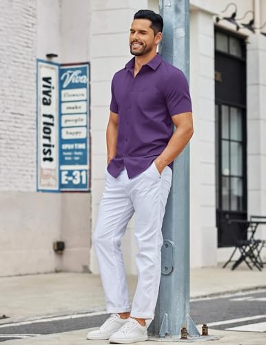 COOFANDY Men's Button Down Shirts Short Sleeve Casual Dress Shirts Untucked Summer Shirt with Pocket4