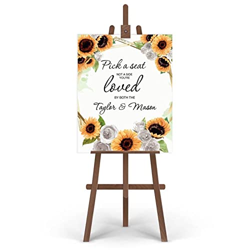 Letrero de boda de girasol y rosas personalizado rectangular de 18x24 pulgadas 4