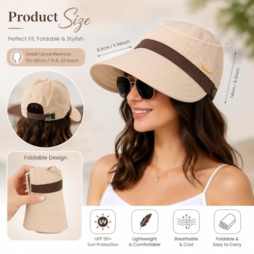 Image of Summer Cap for Women Fashion Wide Brim Sun Hats Sun Visor Caps for Women Bucket Hat Lightweight Packable UV Protection Cap Ladies Hat for Travel, Daily, Hiking, Beach