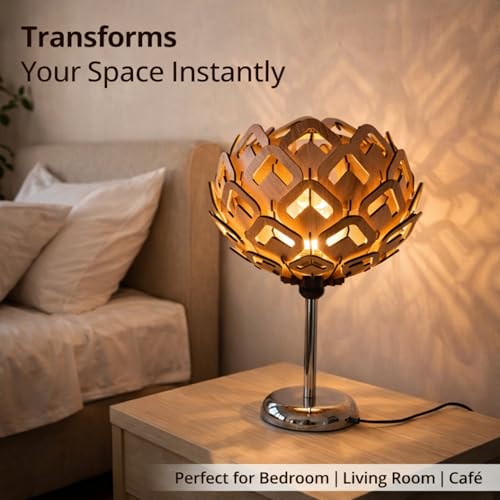 Image of Handcrafted Wooden Table Lamp, Minimalist Lighting for Bedroom, Living Room, Office, Compatible with LED Bulbs E27 (toyaja)