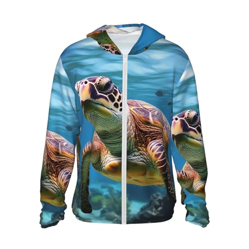 Sweat à capuche avec fermeture éclair intégrale UPF 50+ à motif tortue de mer pour le plein air