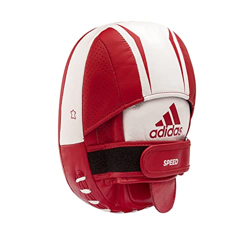 adidas Speed Micro Air Focus Mitts - for Boxing, Kickboxing, Coaching, and Training - for Men, Women, Unisex - Black/Red/Gold/Red/White - Standard Size (STD, Red/White)