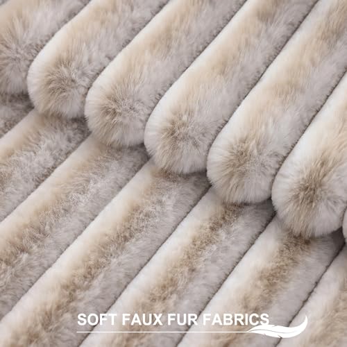 Image of Pallene Faux Fur Plush Throw Pillow Covers 16x16 Set of 2, Luxury Soft Fluffy Striped Decorative Pillow Covers for Sofa, Couch, Living Room, Ombre Beige