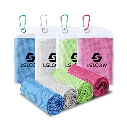 LSLCQW 4 Pack Cooling Towels (40"x12"), Cooling Towels for Neck and Face, Gym Towel for Working Out, Soft Breathable Microfiber Ice Towel for Yoga Sport Running (Pink, Green, Light Gray, Light Blue)