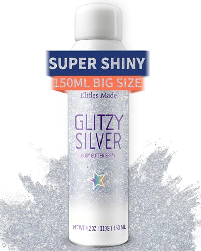Body Glitte Spray, 150ML Silver Glitter Spray for Hair and Body, Long-Lasting and Quick-Drying Glitter Hairspray for Kids Women, Body Shimmer Festival Rave and Makeup 4.2 Fl Oz