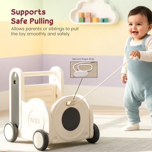Image of Baybee 4-in-1 Baby Walker & Kids Ride-On | Smooth-Rotation Wheels, Push Cart & Multi-Layer Toy Storage | Secure Rope Pull, Comfortable Seat & Early Walking Support for 6+ Months (Black)