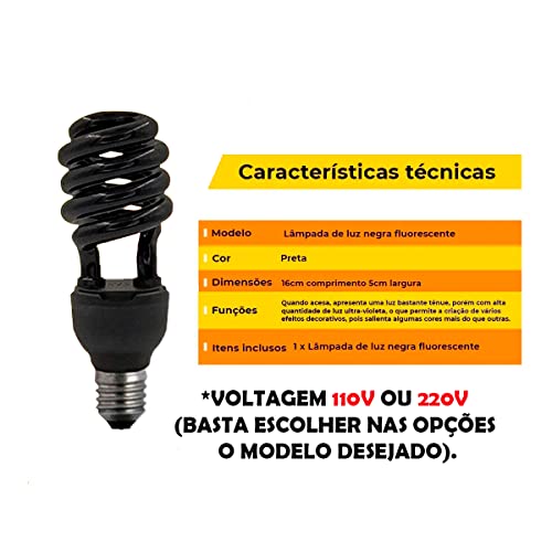 Lâmpada de Luz Negra Fluorescente Ultra Violeta 36w Espiral 110v Ou 220v Efeito Neon Energia UV Fest