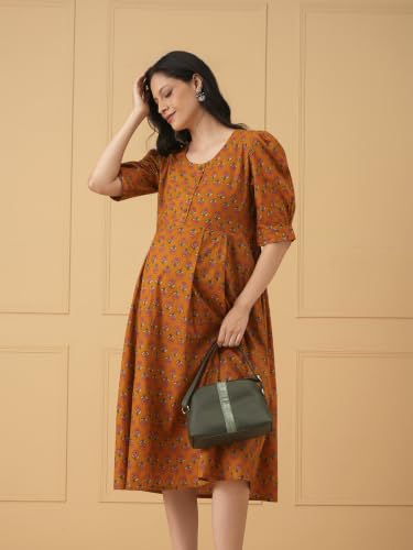 Image of The Mom Store Maternity and Nursing Dress | Pre and Post Pregnancy Dress for Womens | Zipper /Button Opening | Causal Wear | Trendy Stylish Causal Dresses for New Moms