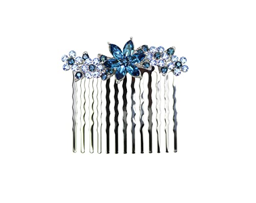 Peigne à cheveux bleu marine Faship avec fleurs en relief et strass fins