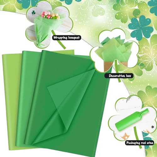 PLULON 60 Sheets Green Tissue Paper Bulk, Green Tissue Paper Sheets for Gift Bags for Saint Patrick's Day Gift Wrapping Birthday Wedding Holiday Flower