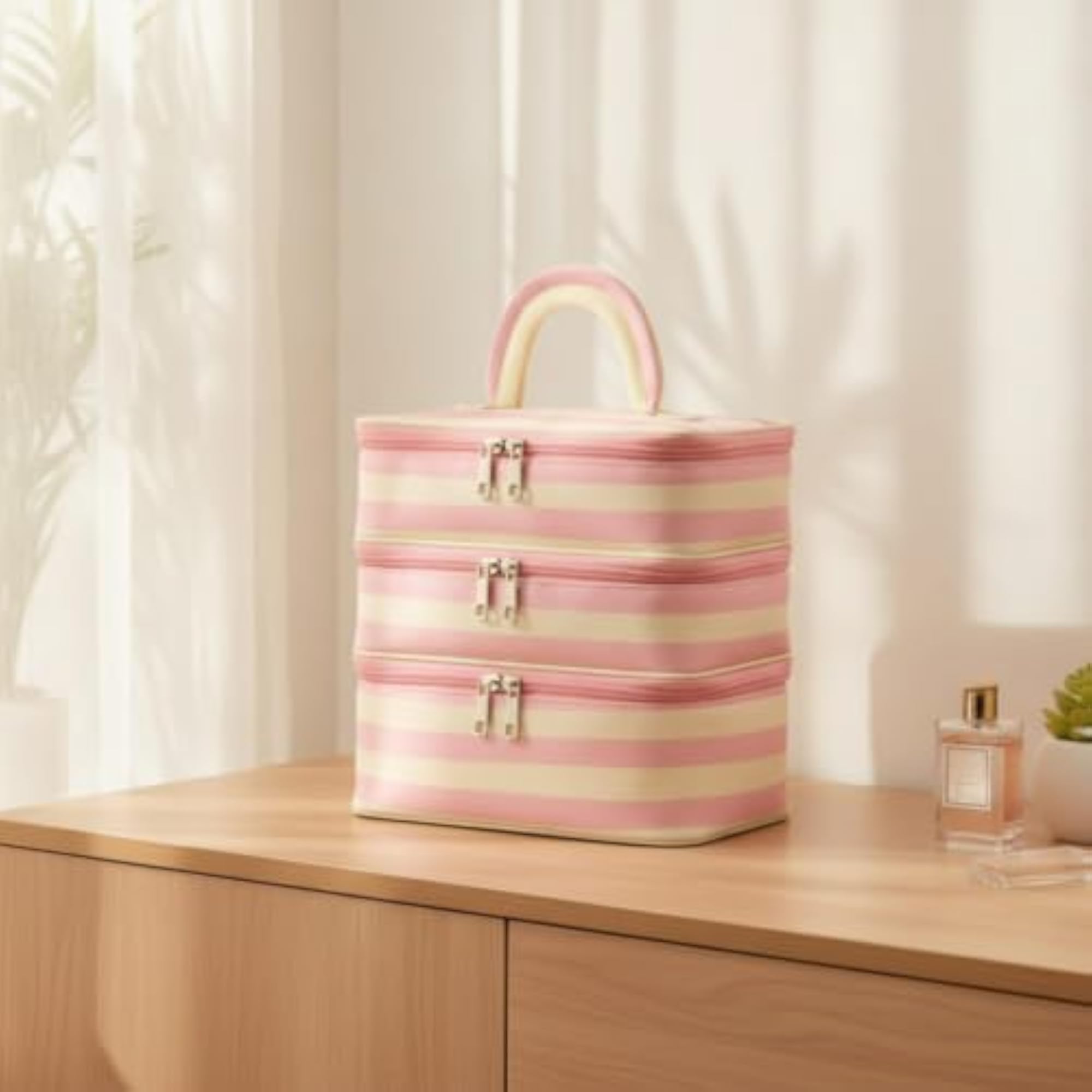 Multi-Compartment Three-Tier Cosmetic Bag, Large Capacity