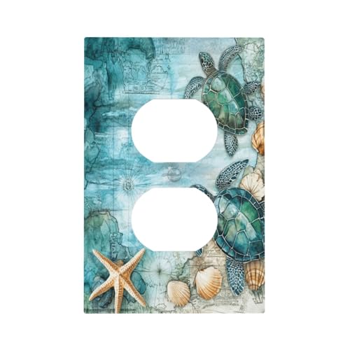 Nautical Sea Turtle Duplex Outlet Switch Plate Cover, PC Material Ocean-Themed Electrical Wall Plate, Coastal Home Decor for Bedroom, Bathroom
