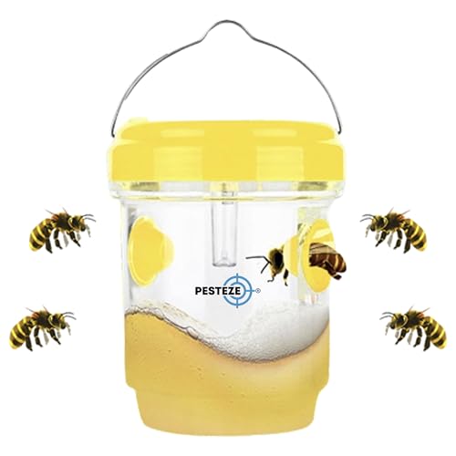 PESTEZE Reusable Solar Hanging Wasp Trap with LED Light [Yellow: