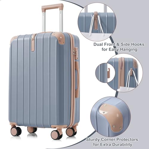 Image of Hardside Luggage Sets, Lightweight Stripes Suitcase with Spinner Wheels, Blue