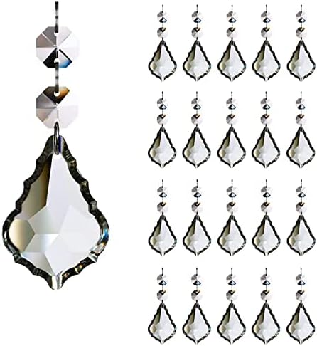 Scoutteemo 20pcs Clear Teardrop Crystal Chandelier, Crystal Chandelier Beads Pendants, Maple Leaf Prism Glass Pendant Parts, 50mm Hanging Window Suncatcher, for Chandelier DIY Wedding Home Decoration