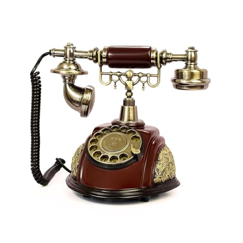 Image of Dratal Imitation Copper Vintage Style Rotary Retro Old Fashioned Rotary Dial Home and Office Telephone Functional Antique Style Telephone-Bronze (DR-02)