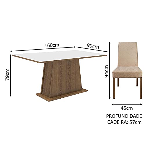 Conjunto Sala de Jantar Madesa Luciana Mesa Tampo de Madeira com 6 Cadeiras - Rustic/branco/imperial