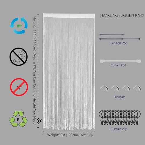 Miniatura 3 de Ateasierlife Cortina Para Puerta, Mosquitera, Cortinas De Ventana, Puertas, Cuentas, Borlas, Puertas, Persianas, Divisor De Habitación, Cocina, Exterior, Panel De Insectos Blanco, 100 X 280 Cm