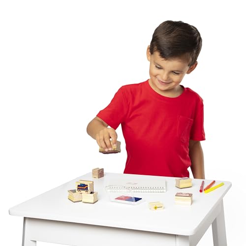 Image of Melissa & Doug Deluxe Wooden Stamp and Coloring Set - Vehicles (30 Stamps, 6 Markers, 2 Durable 2-Color Stamp Pads)