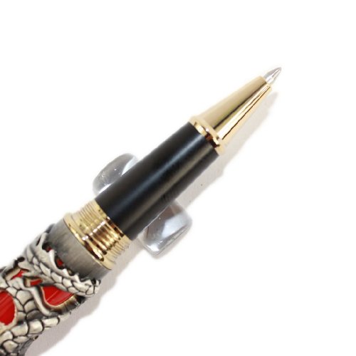 Gullor Rollerball Pen Dragon/Loong & Phoenix Antique Silver And Red Screw Cap #TOP3